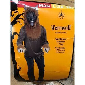 Werewolf Mens Helloween Costume Mask Top L 36-38 Tricks & Treats